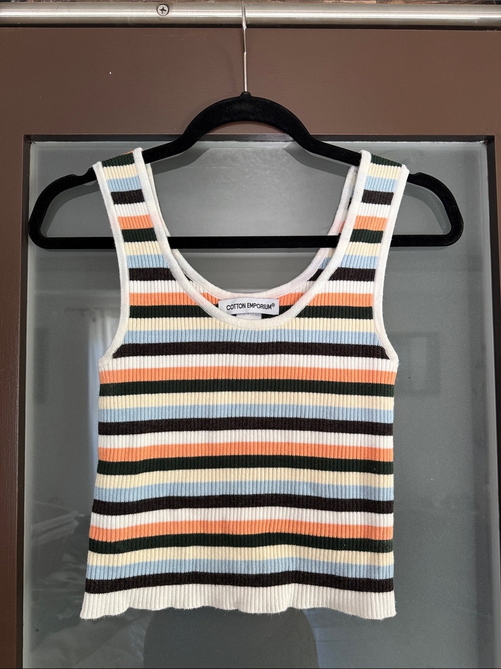 Cotton Emporium Striped Ribbed Tank Top - White, Black, Salmon, Green, Baby Blue